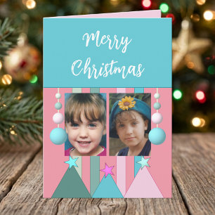 Cartes Pour Fêtes Annuelles Étoiles et boules de Noël photos rose joyeux Noël