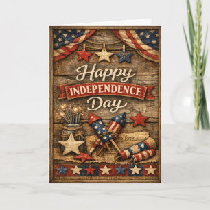 Cartes Pour Fêtes Annuelles Étoiles et Rayures Rurales pour le Jour de l'Indép