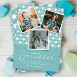 Cartes Pour Fêtes Annuelles Étoiles Géométriques De David Sky Blue Hanoukka 3<br><div class="desc">Cette carte Hanoukka moderne dispose de 3 collages photo instantanés sur un motif arrière - plan d'étoiles géométriques motif. L'accueil est une combinaison typographie d'un script d'écriture à la mode et d'un texte sans empattement simple. L'accueil et l'arrière - plan "Happy Hanoukka" peuvent être changés en n'importe quelle couleur de...</div>