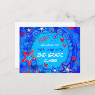 Cartes Pour Fêtes Annuelles Étoiles Rouge Blanc Bleu Retour À L'École Étudiant