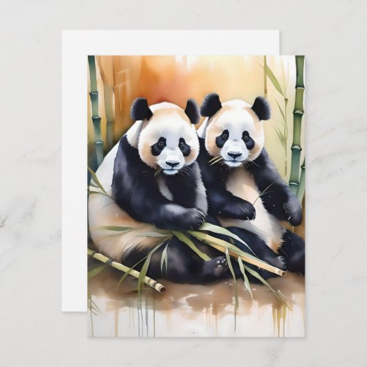Cartes Pour Fêtes Annuelles Étude de l'ours de panda A - Aquarelles (Devant / Derrière)
