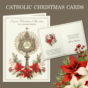 Cartes Pour Fêtes Annuelles Eucharistie catholique de Noël Poinsettia Floral