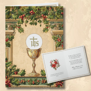 Cartes Pour Fêtes Annuelles Eucharistie de Noël catholique Poinsettia Floral