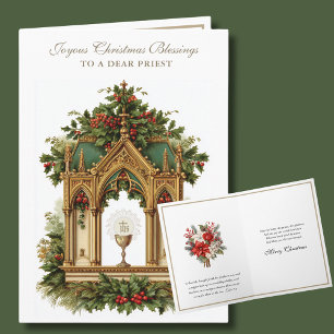 Cartes Pour Fêtes Annuelles Eucharistie de Noël catholique Poinsettia Prêtre