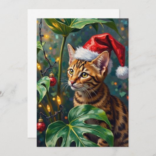 Cartes Pour Fêtes Annuelles Exotic Bengal Cat Jungle Christmas Playtime Art (Devant / Derrière)