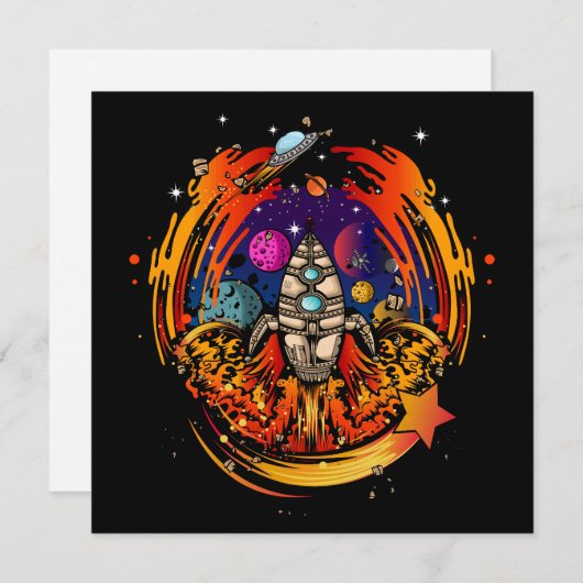 Cartes Pour Fêtes Annuelles Exploser le vaisseau spatial (Devant / Derrière)