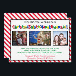 Cartes Pour Fêtes Annuelles Extraordinaire amusant Trois Photo Inclusive Whims<br><div class="desc">Cette carte de vacances amusante comporte trois photos et une légende humoristique politiquement correcte : "Je vous souhaite une fabuleuse NoëlSolsticHanukKwanzaa !" - mélangeant les mots Noël, Solstice, Hanoukka et Kwanzaa en un long mot drôle. L'arrière - plan est rouge et rayé de bonbons blancs et il y a un...</div>
