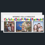 Cartes Pour Fêtes Annuelles Extraordinaire Plaisir All Inclusive 3 Photo Coule<br><div class="desc">Cette carte de vacances originale et amusante couvre toutes les bases. Le message d'accueil dit "Je vous souhaite une fabuleuse NoëlSolstiqueHanukKwanzaa !" - en mélangeant les mots Solstice de Noël, Hanoukka et Kwanzaa en un mot. Le texte est écrit dans une police fantaisiste avec alternance de couleurs primaires, et il...</div>