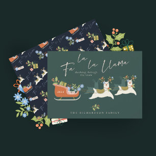 Cartes Pour Fêtes Annuelles Fa La Christmas Llama Reindeers & Sleigh Toxits