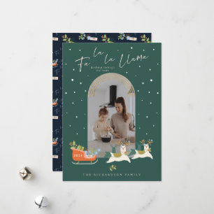 Cartes Pour Fêtes Annuelles Fa La Christmas Llama Reindees & Sleigh Photo