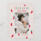 Cartes Pour Fêtes Annuelles Fa La La La La Christmas. Cute Photo and Stockings (Devant / Derrière)