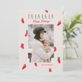 Cartes Pour Fêtes Annuelles Fa La La La La Christmas. Cute Photo and Stockings (Debout devant)
