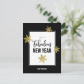 Cartes Pour Fêtes Annuelles Fabulous New Year Élégant Script Gold Snowflakes (Debout devant)