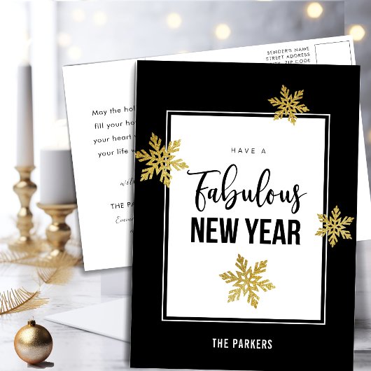 Cartes Pour Fêtes Annuelles Fabulous New Year Élégant Script Gold Snowflakes
