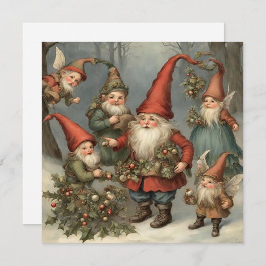 Cartes Pour Fêtes Annuelles Fairy Tale Noël Gnomes dans la forêt (Devant / Derrière)