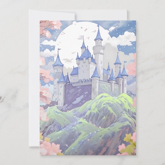Cartes Pour Fêtes Annuelles Fairytale Castle Pastel Aquarelle Paysage (Devant)