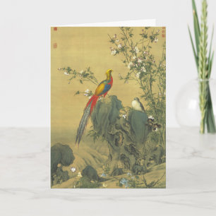 Cartes Pour Fêtes Annuelles Faisan doré vintage dans l'art de jardin printanie