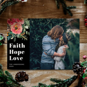 Cartes Pour Fêtes Annuelles Faith Hope Love Noël de la photo religieuse noir