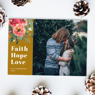 Cartes Pour Fêtes Annuelles Faith Hope Love Photo de Noël Brown de moutarde