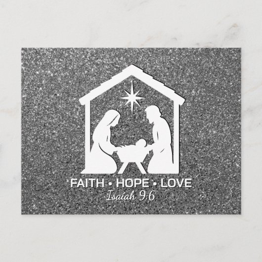 Cartes Pour Fêtes Annuelles FAITH HOPE LOVE Silver Glitter Christian Christmas (Devant)