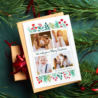 Cartes Pour Fêtes Annuelles Famille 4 Photo Collage aquarelle Foliage