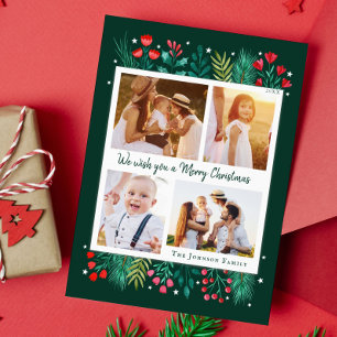 Cartes Pour Fêtes Annuelles Famille 4 Photo Collage aquarelle Foliage