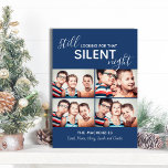 Cartes Pour Fêtes Annuelles Famille amusante 4 Photo Moderne Bleu Noël<br><div class="desc">Avez-vous des enfants qui ne s'assoient pas ou qui sont des boules de boules de boules ? Cette carte bleue est pour vous. Ajoutez facilement vos propres noms de famille et polices modernes en blanc sur notre carte de Noël Silent Night. Ajoutez simplement quatre de vos photos goofiest enfants au...</div>
