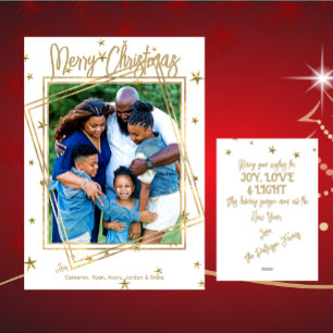 Cartes Pour Fêtes Annuelles Famille blanche et or personnalisée 1 Photo Noël