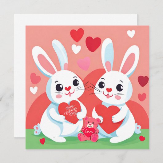 Cartes Pour Fêtes Annuelles Famille Bunny Heureuse Sainte-Valentin (Devant / Derrière)