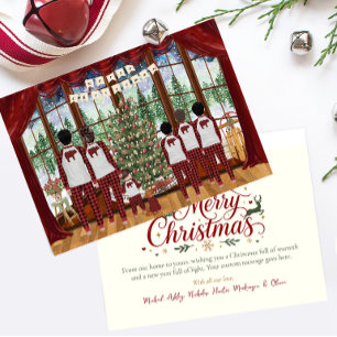 Cartes Pour Fêtes Annuelles Famille de 6, bébé et 3 garçons, matin de Noël en