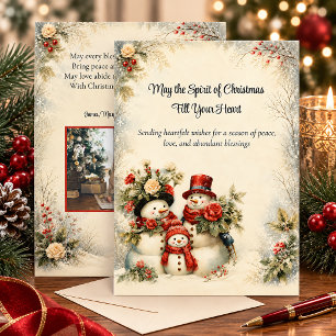 Cartes Pour Fêtes Annuelles Famille de bonhomme de neige rustique vintage Phot