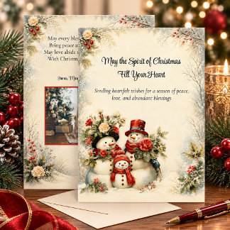 Cartes Pour Fêtes Annuelles Famille de bonhomme de neige rustique vintage Phot