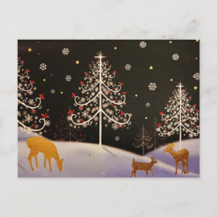 Cartes Pour Fêtes Annuelles Famille de cerfs vintage dorés dans une forêt de N
