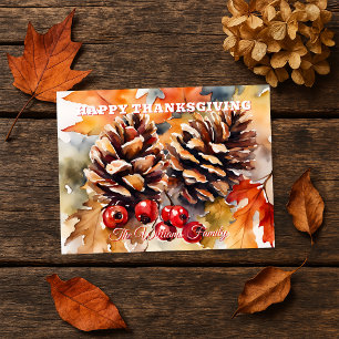 Cartes Pour Fêtes Annuelles Famille de cône de pin aquarelle rustique pour Tha