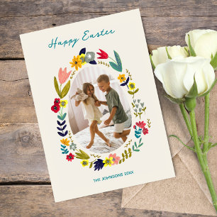 Cartes Pour Fêtes Annuelles Famille de lapin de Pâques avec fleurs Photo de pr