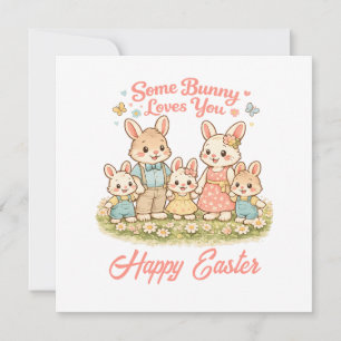 Cartes Pour Fêtes Annuelles Famille de lapins aquarelle fantaisiste Joyeuses P