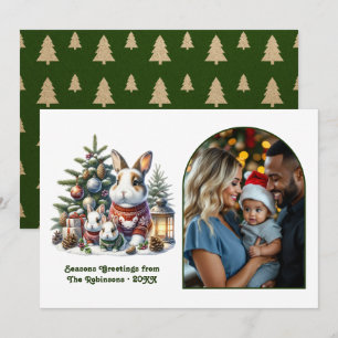Cartes Pour Fêtes Annuelles Famille de Lapins des Bois Noël Photo de Noël en F