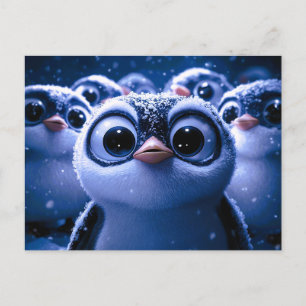 Cartes Pour Fêtes Annuelles Famille de manchots mignons dans une nuit enneigée