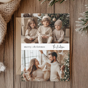 Cartes Pour Fêtes Annuelles Famille de Noël minimaliste moderne à deux photos