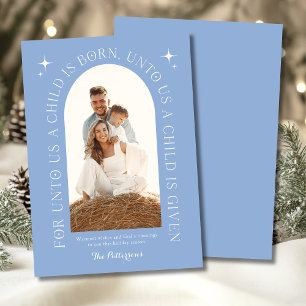 Cartes Pour Fêtes Annuelles Famille de Noël Religieux Photo Minimaliste Bleu