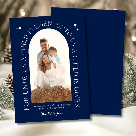 Cartes Pour Fêtes Annuelles Famille de Noël Religieux Photo Minimaliste Bleu