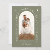 Cartes Pour Fêtes Annuelles Famille de Noël Religieux Photo Minimaliste Vert (Devant)