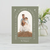 Cartes Pour Fêtes Annuelles Famille de Noël Religieux Photo Minimaliste Vert (Debout devant)