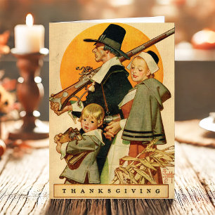 Cartes Pour Fêtes Annuelles Famille de Pèlerins Vintage pour la fête de Thanks