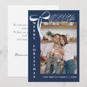 Cartes Pour Fêtes Annuelles Famille de photos de branche de pin à ruban bleu m