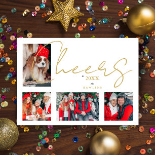 Cartes Pour Fêtes Annuelles Famille de Photos de Luxe Minimaliste de 4 Noël