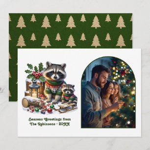 Cartes Pour Fêtes Annuelles Famille de Raton Laveur de la Forêt Rustique Noël