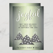 Cartes Pour Fêtes Annuelles Famille de sapins de Noël métalliques verts joyeux (Devant / Derrière)