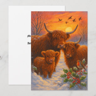 Cartes Pour Fêtes Annuelles Famille de vaches des Highlands mignonne dans le c