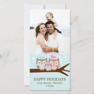 Cartes Pour Fêtes Annuelles Famille des Chouettes d'hiver